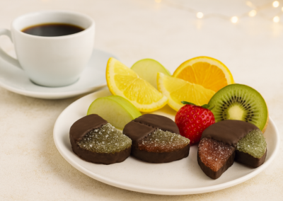 Glaistytas vaisiu skonio marmeladas