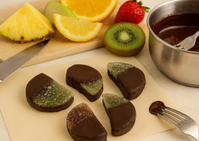 Glaistytas vaisiu skonio saldainiu gamyba