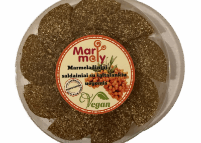 Marmeladiniai saldainiai su saltalankiu uogomis dezute