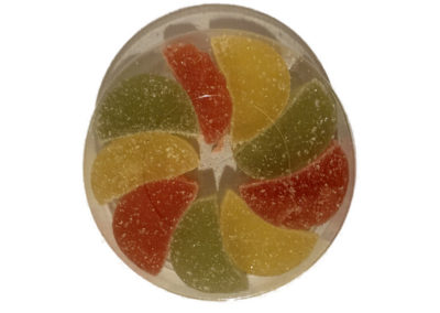 Vaisių sulčių marmeladiniai puselės 7 Marmeladiniai saldainiai vaisiu skonio dezute