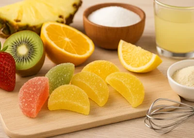 Vaisių sulčių marmeladiniai puselės 2 Marmeladiniai saldainiai vaisiu skonio gamyba