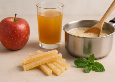 Marmeladiniai šiaudeliai su obuolių sultimis ir mėtomis 2 Marmeladiniai siaudeliai su obuoliu sultymis su metomis gamyba