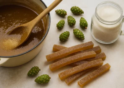 Marmeladiniai siaudeliai su pusu kankoreziu sirupu gamyba