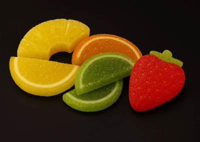 Vaisių sulčių marmeladinės skiltelės 5 Vaisiniai marmeladiniai saldainiai