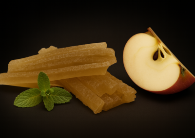 Marmeladiniai šiaudeliai su obuolių sultimis ir mėtomis 5 siaudeliai su obuoliu sultymis su metomis